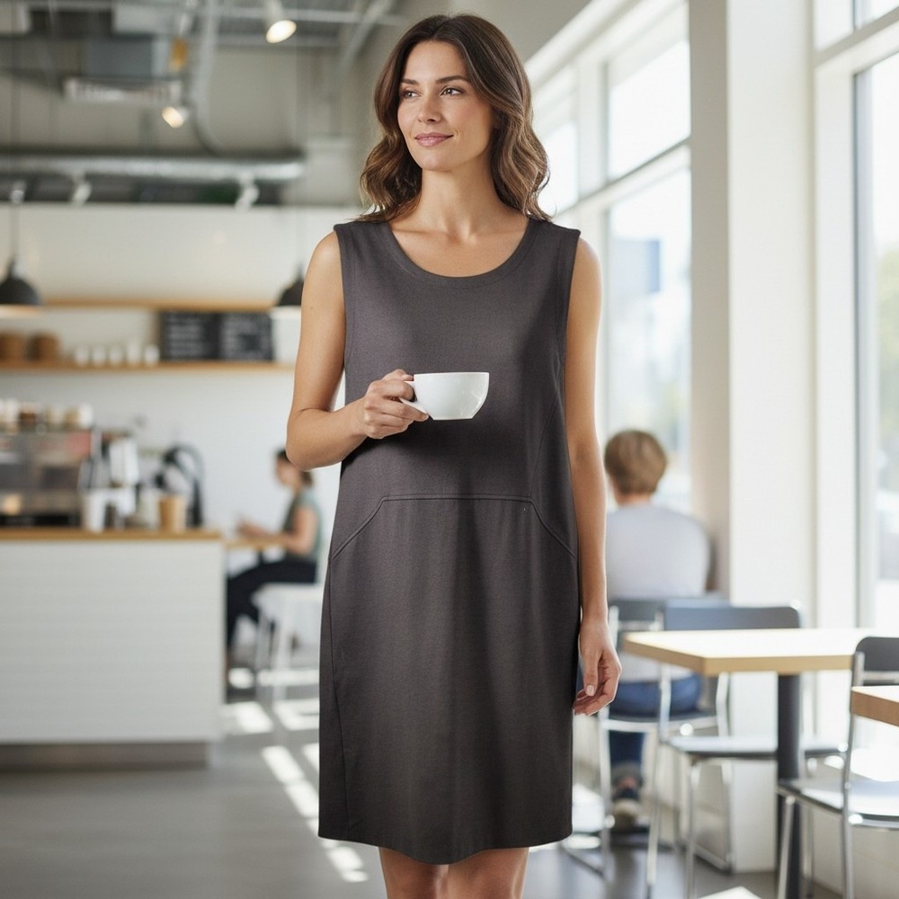 White + Warren Sleeveless Charcoal  Gray Dress With Back Zipper Size M